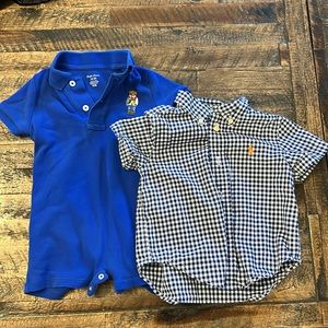 Ralph Lauren Infant 12M button down Blue/White Stripe & Blue Onesie